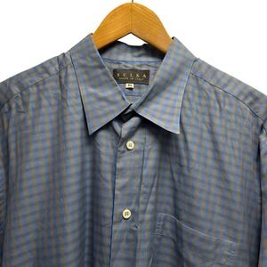 Sulka Mens Sz XL Gray/Blue Plaid Long Sleeve Button Front Cotton Dress Shirt euc